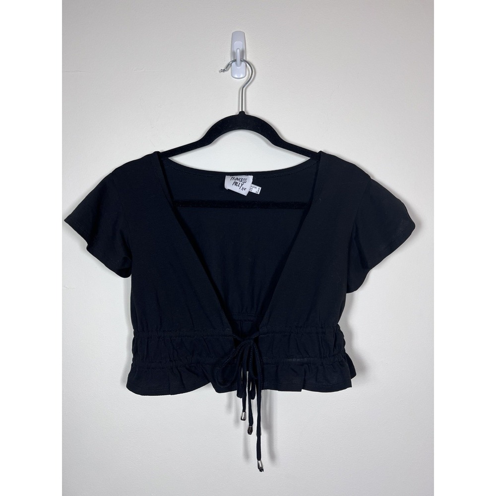 Princess Polly Black Tie Front Crop Top XXS Cotton Babydoll Y2K Coquette